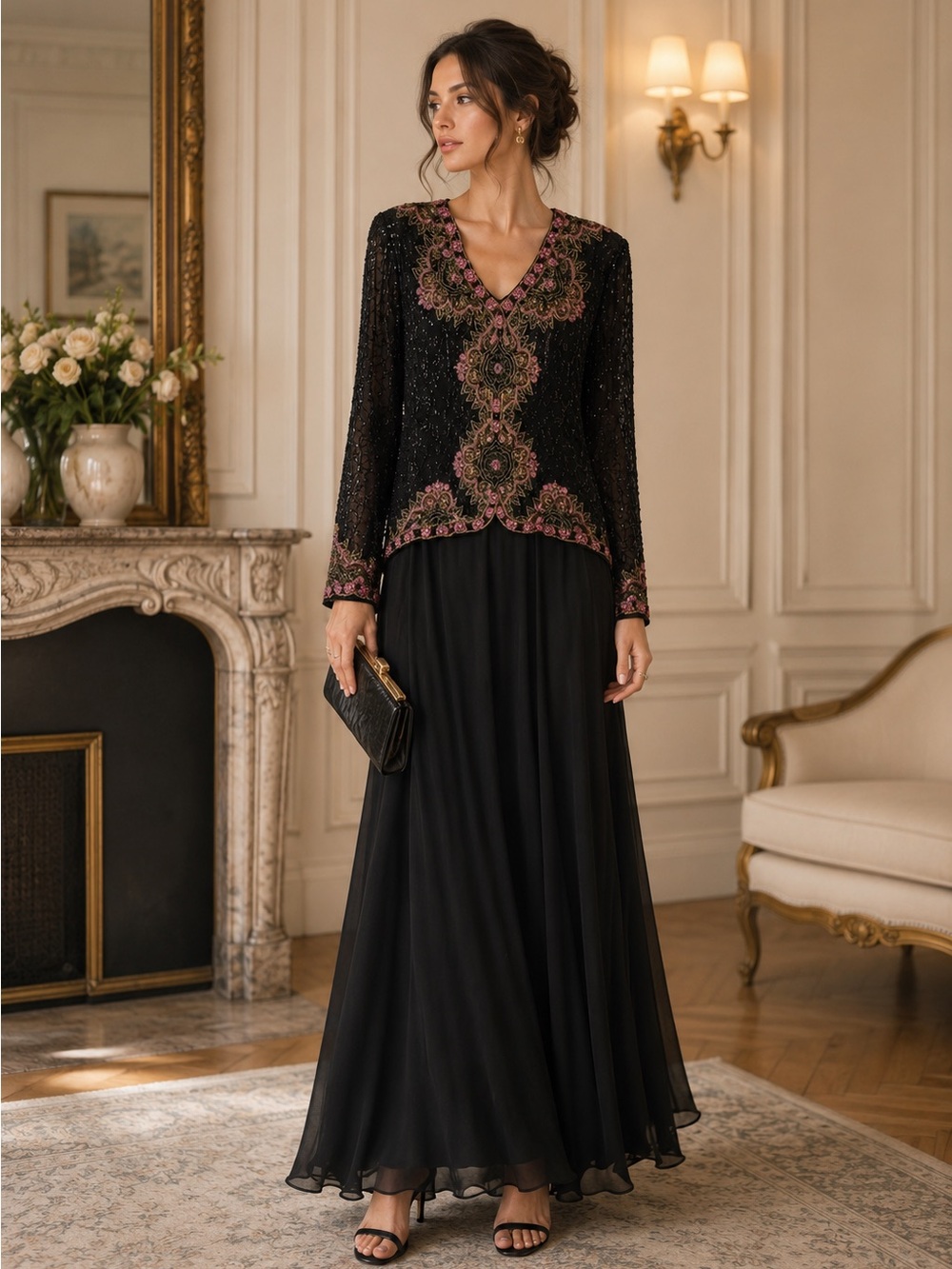 vintage stunning adrianna papell silk beaded dress Insane Detail